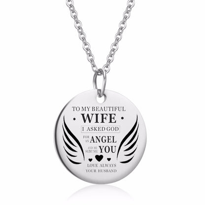 To My Beautiful Wife My Angel Round Necklace