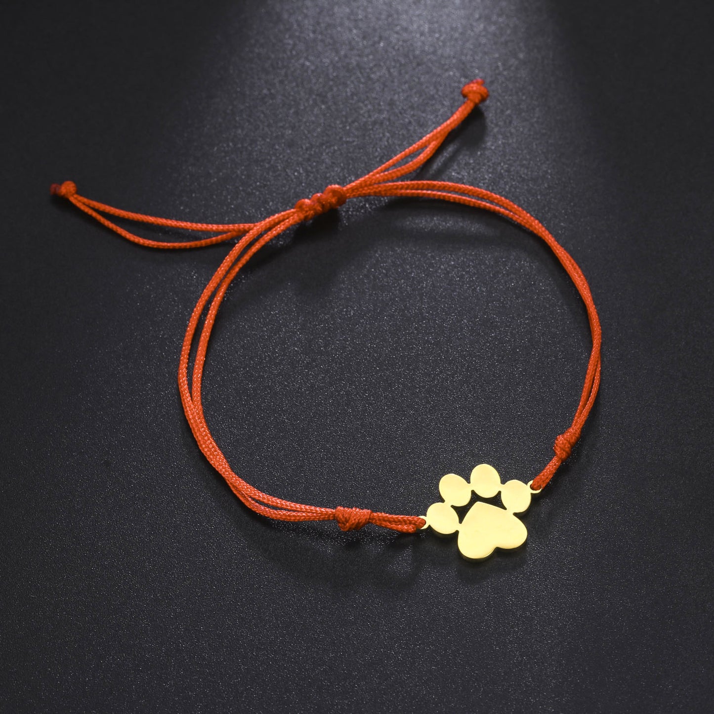 Cute And Graceful Sister Style Titanium Steel Cut Double Hole Solid Paw Print Pendant Adjustable Wax Rope Bracelet