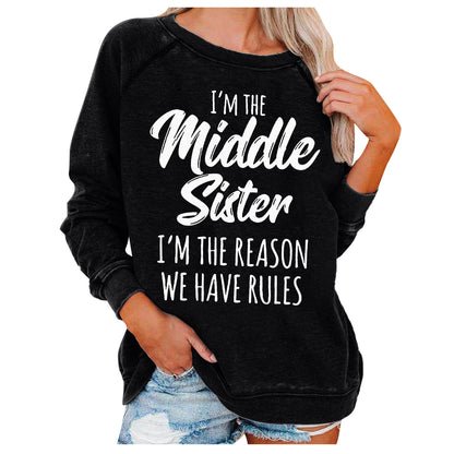 I'm The Middle Sister Printed Round Neck Sweater For Women