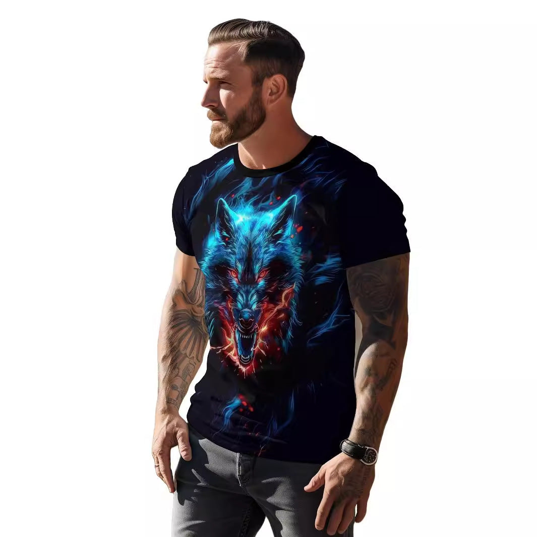 European And American 3D Printing Wolf Loose Men's Short-sleeved T-shirt