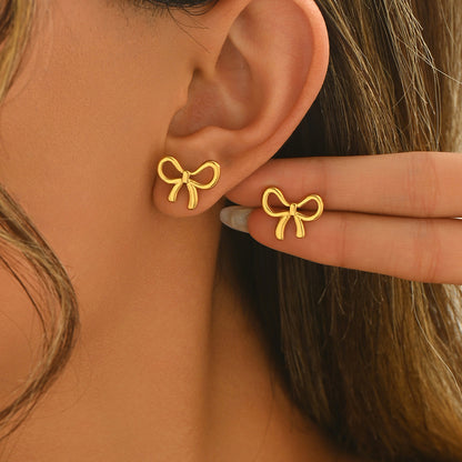 Lxalry 18K Gold Plated Bow Earrings   Symmetrical Mirror Finish Stainless Steel Jewelry  Hypoallergenic   Tarnish Free Luxury Gift For Women Wife Mom Handcrafted Everyday  Special Occasion Elegance
